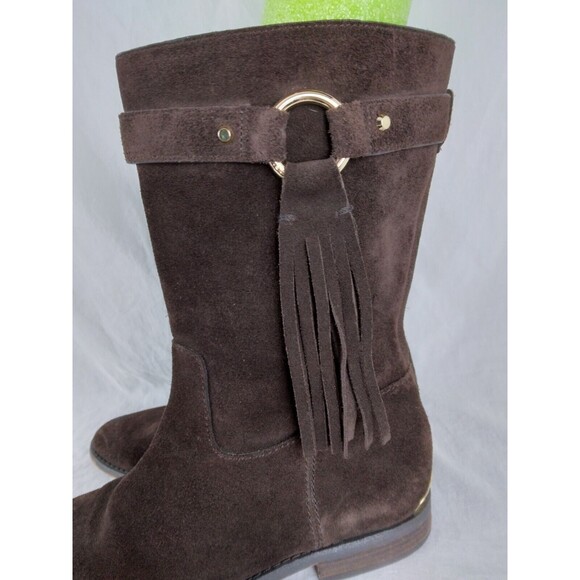 Michael Kors Rhea Brown Suede Mid Calf Boots Fringe Pull On Womens size 7.5 M - Picture 6 of 15